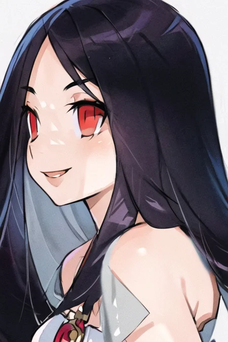 ((masterpiece)),(best quality), absurdres,sadako_yamamura,red eyes, white dress,<lora:Sadakobest:0.9>, a detailed character portrait vcutin, detailed face, sly smile, <lora:vcutinConcept_18:0.9>,