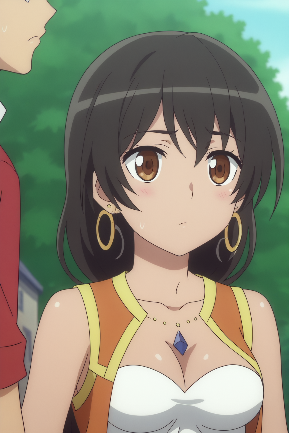 Lena Tall, black hair, anime screencap <lora:Danmachi-Lena_Tall-PDXL:0.8>