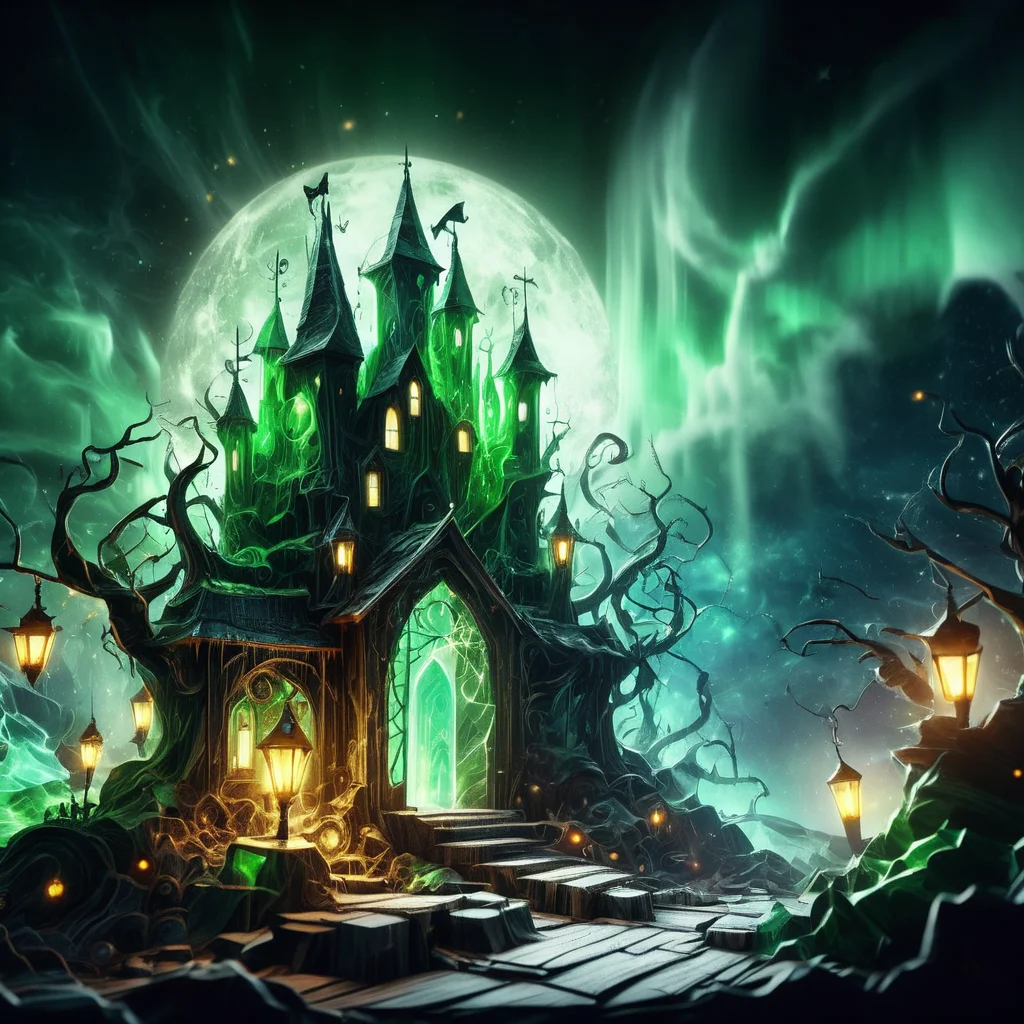 ((realistic,digital art)), (hyper detailed),donmcr33pyn1ghtm4r3xl Lumos Academy of Elemental Magic, Plywood,Marble stone, Northern Lights, Security Lighting, <lora:Creepy_Nightmare-000014XL:1>