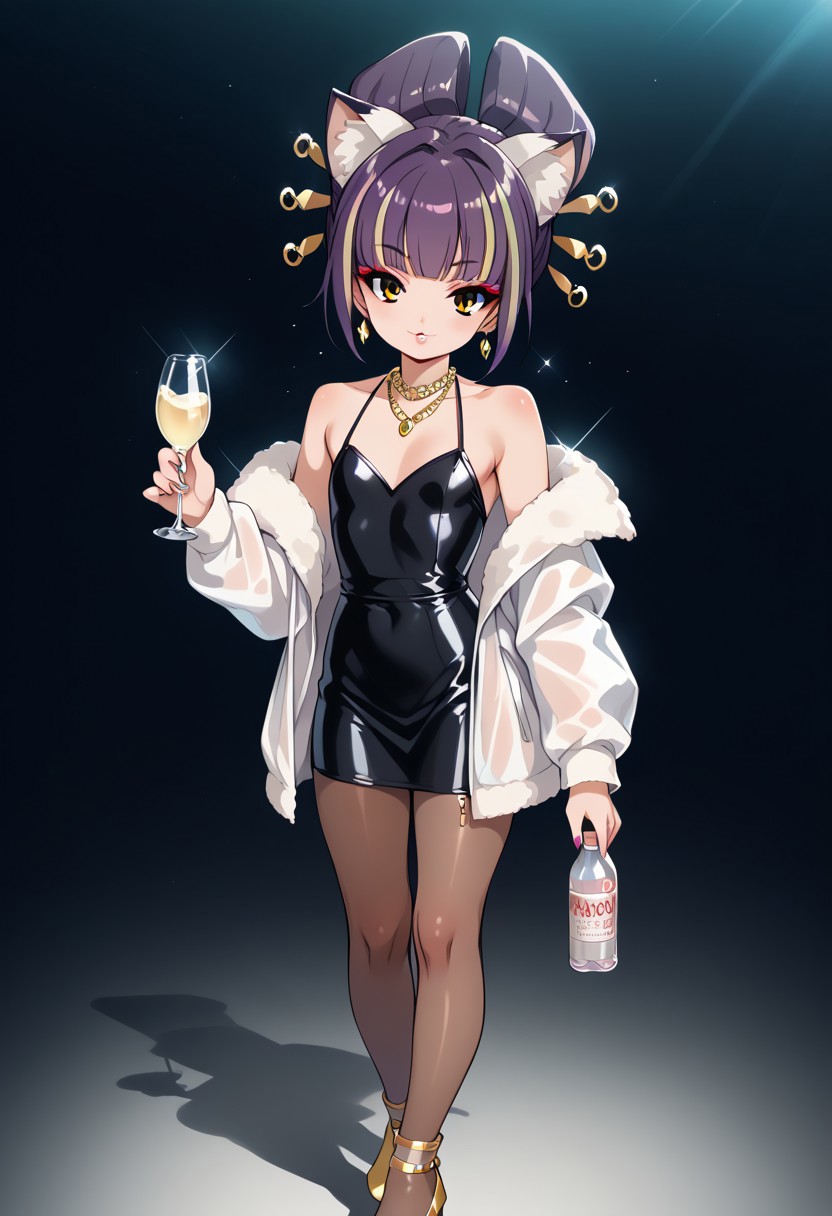 score_9, score_8_up, score_7_up, source_anime, uncensored, best quality, ((masterpiece)), 4k, fcx, fyx, phc, yuh, oya, kib, absurdres, retro style, neon signasl, nightclub, fullbody, complete body in the image, holding a bottle of wine, small body, Futanari, thin legs, round tip, <lora:long_eyelash:0.3>, long eyelashes, ultra detailed eyes, beautiful eyes, bright eyes, faint lips, very large hoop earrings, nsfw, cute smile, gold bracelets, gold anklets, saturated colors, high contrast, sultry, (sexy), dancing, ((pantyhose)), pantyhoses, streaked hair, flat chest, gyaru gal, see-through PVC large jacket, makeup, long eyelashes, glossy lipstick, mascara, blush, eyeshadow, jewel necklace, rich girl, sparkles, (glittering pastel clothing, glossy sparkling fabric), sharp focus, high heels
(1girl, darudayu))
