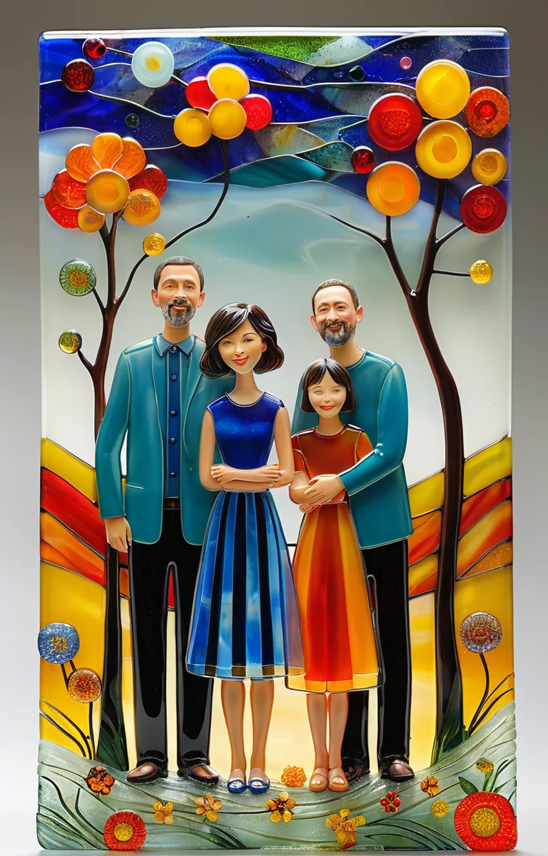 masterpiece,best quality,<lora:tbh372-sdxl:0.6>,illustration,style of Fused glass portrait of family
