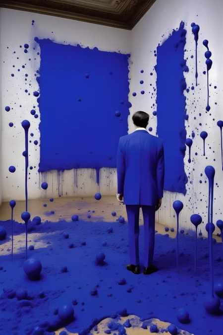 <lora:Yves Klein Style:1>Yves Klein Style - absurd situation