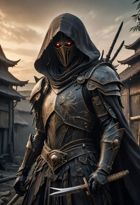 The Last Heresy
Dark fantasy series inspired by RPG Warhammer and Medieval History MJ6,
Super Closeup Portrait, Create a neon-pastel dystopian description capturing the essence of a slender busty Cyborg wearing a boldly patterned torn Shadow linen hooded Cape and Large round Rice picker hat, It gazes directly at the camera, extending his arm with His Bamboo katana sword and bamboo shield. . The surreal scene is further enhanced as her long hair seamlessly merges with the vibrant background.
raw photo, a vibrant spectral neon sunset landscape, photorealistic, high detailed texture, 8k uhd, dslr, soft lighting, high quality, film grain, Fujifilm XT3, highly detailed photography, (muted colors, cinematic, dim colors, soothing tones:1.2), vibrant, insanely detailed, hyperdetailed, (dark shot:1.2), (vsco:0.3), (intricate details:0.9), (hdr, hyperdetailed:1.2)
atmospheric haze, Film grain, cinematic film still, shallow depth of field, highly detailed, high budget, cinemascope, moody, epic, OverallDetail, gorgeous, 2000s vintage RAW photo, photorealistic, candid camera, color graded cinematic, eye catchlights, atmospheric lighting, skin pores, imperfections, natural, shallow dof,
neon-pastel, ng_deepnegative_v1_75t, OverallDetail, torn, fly down, torn at _______, Sword and shield, noface, cyborg, athene