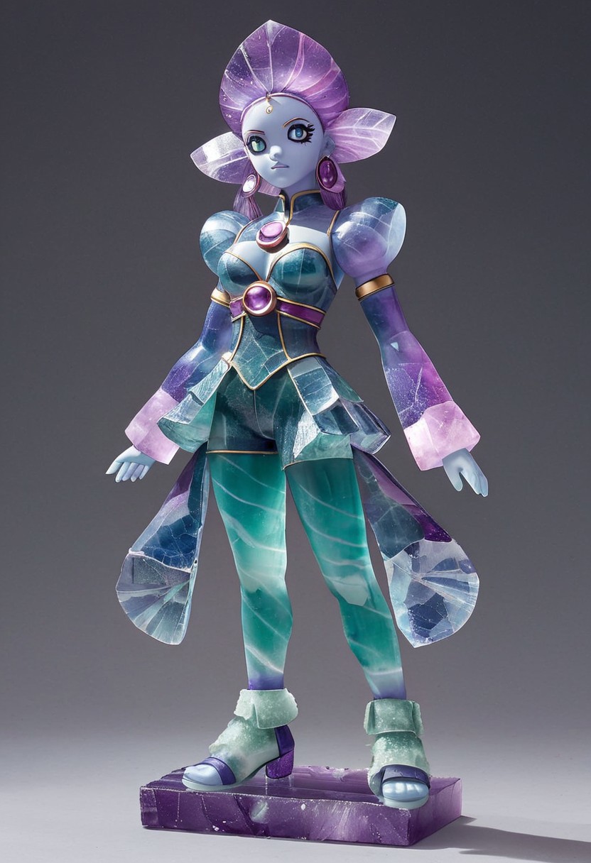 anime, anime screencap, anime style, best quality, masterpiece, high resolution, intricate detailed, fluorite mineral, flu0rite, iridiscent 
beautiful photo of  statue of  a fluorite mineral, flu0rite, iridiscent, 
Rosa_(Pokemon), fluorite face, fluorite eyes, fluorite skin, fluorite face, fluorite clenched hands, fluorite sneakers, fluorite pinwheel, fluorite jacket, fluorite earrings, fluorite shoes, highres, fluorite thighhighs, fluorite medium breasts,solo, fluorite fur-trimmed jacket, fluorite dress,standing, fluorite kimono,sidelocks,holding  fluorite pinwheel, fluorite hair between eyes, fluorite mirrorclew, fluorite long sleeves, fluorite bike shorts, fluorite wide sleeves, fluorite japanese clothes fluorite thick eyebrows, fluorite 1girl, every thing is made of fluorite mineral, fluorite face, fluorite eyes, fluorite skins, fluorite legs, fluorite hairs, fluorite thigh, Rosa_(Pokemon), Rosa_(Pokemon) face,  Rosa_(Pokemon) fluorite statue