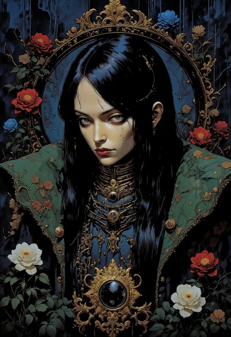 Incredibly beautiful girl with styled long straight black hair. Her eyes are purple. And her lips are pink, soft and plump.
This is no ordinary woman, she is a noblewoman from a very rich family. She is dressed in a medieval fantasy outfit of an aristocrat. She knows her worth. Innocent, but yet alluringly attractive.
<lora:Fluorescentizer FLUX B:0.7>,<lora:detailed_v2_flux_ntc:0.3>,<lora:flux.1_lora_flyway_Epic-detail_v2:1>,<lora:Cyber_Samuraji:0.3>,<lora:Mangaka_3012:0.7>,Mangaka style,<lora:Luminous_Shadowscape:0.3>,