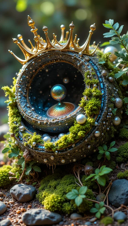masterpiece, 4k, 8k, sharp, a intricate representation of a smoth surface with moss made of planet. There are pearl that are gems and embedded inside of the crown, the light is cinematic during day in a pleasant nature setting.
detailmaximizer, Midjourney_Whisper <lora:[Flux1]_flux_vividizer:0.3> <lora:[Flux1]_scenery_lora_comfy_converted:0.2> <lora:[Flux1]_Opal_Fantasy_Flux:0.5> <lora:[Flux1]_aidmaPsychadelicChaosWorld-FLUX-v0.1:0.3> <lora:[Flux1]_aidmaImageUpgrader-FLUX-V0.1:0.1> <lora:[Flux1]_midjourney_whisper_flux_lora_v01:0.1> <lora:[Flux1]_SXZ_Nixeu_Flux:0.5>