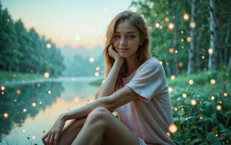Masterpiece, best quality, amazing quality, sexy woman, sitting, one knee bend, head resting on knee, lookign at viewer, beautiful face,, realistic skin,oversized_t-shirt, side view, shy, smirk, hand in hair, adjusting hair, highly detailed skin, skinny, ((brunette hair)), straight hair, medium hair, outdoors, lake, forest, on the edge of water, whimsical, (fog:1.4), by dawn, girly, fantasy, fairy_lights, fire_embers, depth_of_field, blurry_background, (bokeh:1.5)
<lora:Kawaii_PastelCore_v1_xxXL:1.75>
<lora:skin_color_klaabu:5>
<lora:ILXL_Realism_Slider_V.1:1.4>
<lora:RealSkin_xxXL_v1:1.8>
<lora:Toned_XL_v1:1.25>
<lora:Goldie_Rae_v1_PONY:2.25>
<lora:AssXL_v2.2:2>
<lora:Add_Details_v1.2:3>
<lora:puffy_tits_PONY_v1:3.1>
<lora:LUT_slider_xxXL_V1:1.95>
<lora:polaroid_alpha2.5_rank2_noxattn_200steps:1.2>
<lora:DOFXL3:3.5>