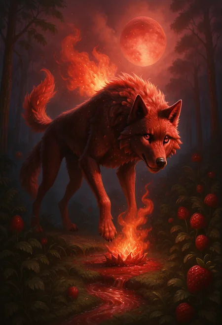 masterpiece, best quality, strbrry, wolf, <lora:StrawberryWorldMorph_IXL_v1:1.0>,