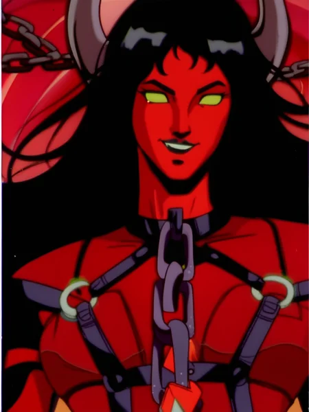 red skin demon girl, long black hair, chains, straps, smile, wicked, (animation)[[:, transformers:0.4]::0.7]
score_8_up  <lora:Transformers 86 FT-000005:1>