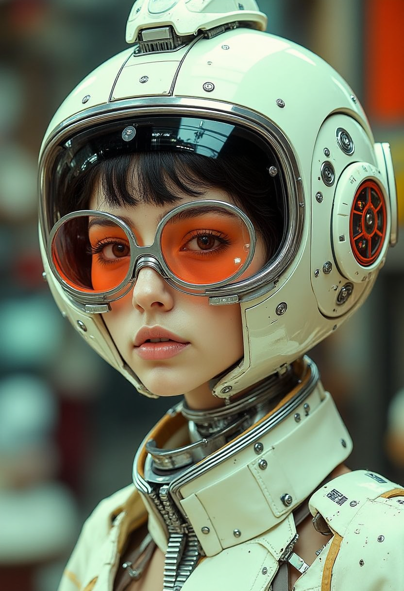 YFG-Asak , Thought Augmenter, A visionary with a neural interface helmet and augmented reality glasses. The color palette includes futuristic silvers, teals, and neon glows, embodying a sense of advanced technology and innovation.