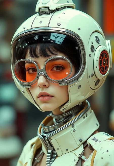 YFG-Asak , Thought Augmenter, A visionary with a neural interface helmet and augmented reality glasses. The color palette includes futuristic silvers, teals, and neon glows, embodying a sense of advanced technology and innovation.