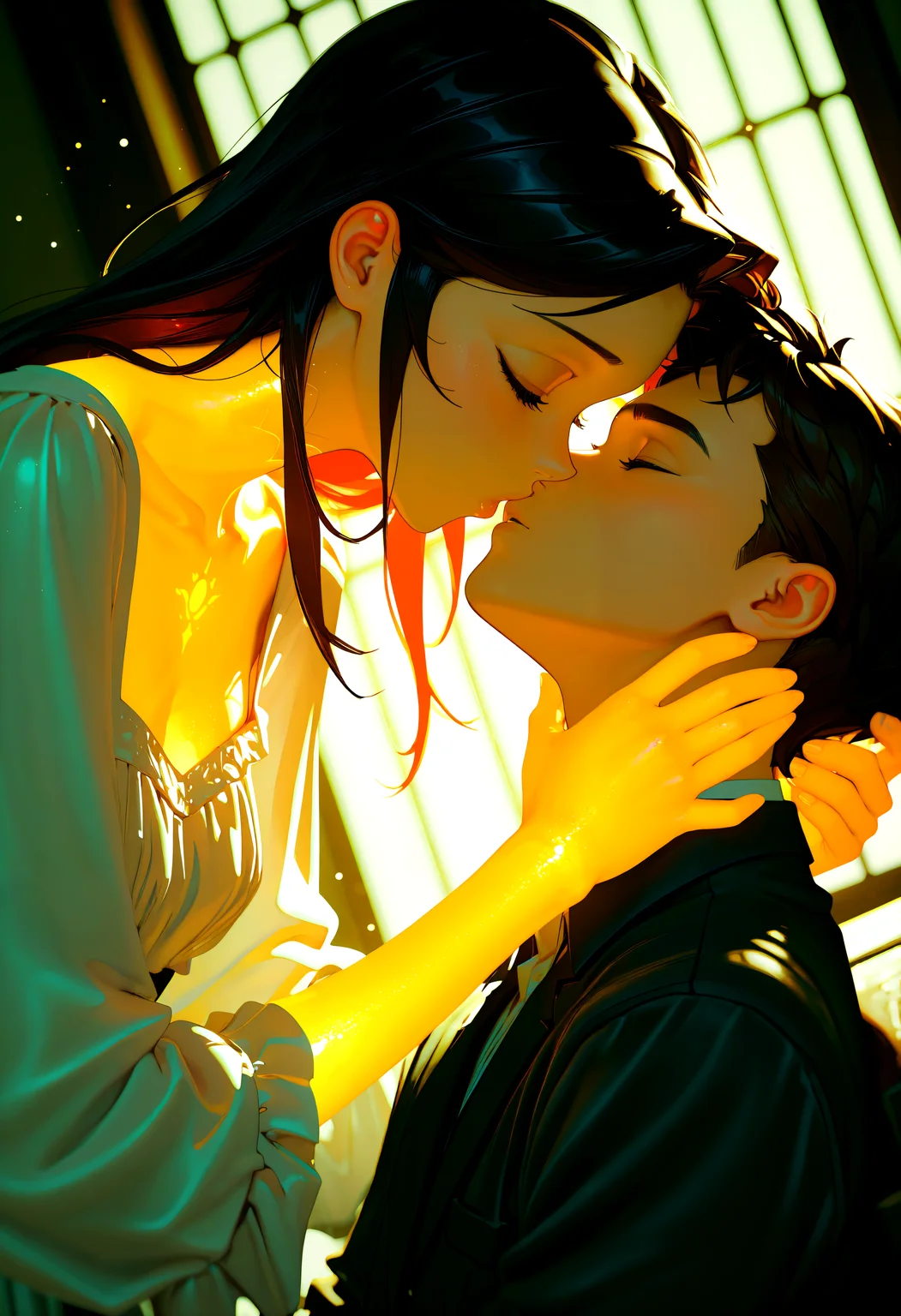 romance, intimate, couple, 1boy, 1girl, passionate kiss, embracing, tender touch, gazing into each other's eyes,Rapscallionstyle, detailed, tfaix, 8k, (masterpiece, blurry, bokeh, best quality, film_grain, highly detailed, high-resolution, detailed texture, absurdres, 3D illustration, best quality, amazing quality, very aesthetic, absurdres, newest, scenery, volumetric lighting, HDR, chiaroscuro, vignetting, dutch angle, depth of field))
,soft lighting, warm colors, depth of field, blurred background, close-up, sensual, romantic atmosphere, delicate fabrics, elegant attire, natural beauty, glowing skin, serene expression, intimate moment, gentle shadows, tender caress,
BREAK, beautiful detailed eyes, detailed skin, detailed hair, dappled light, light particles, dramatic shadows, cinematic lighting, depth of field,,