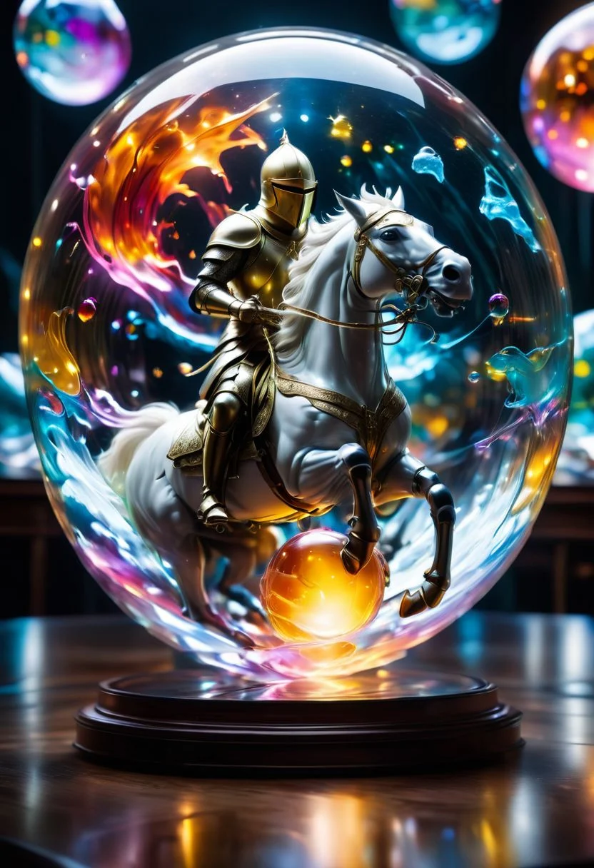 A knight on horseback charging into battle in a Jed-Glassball, (8k, RAW photo, best quality, masterpiece:1.2), (realistic, photo-realistic:1.37),best quality, ultra high res, (photorealistic:1.4)