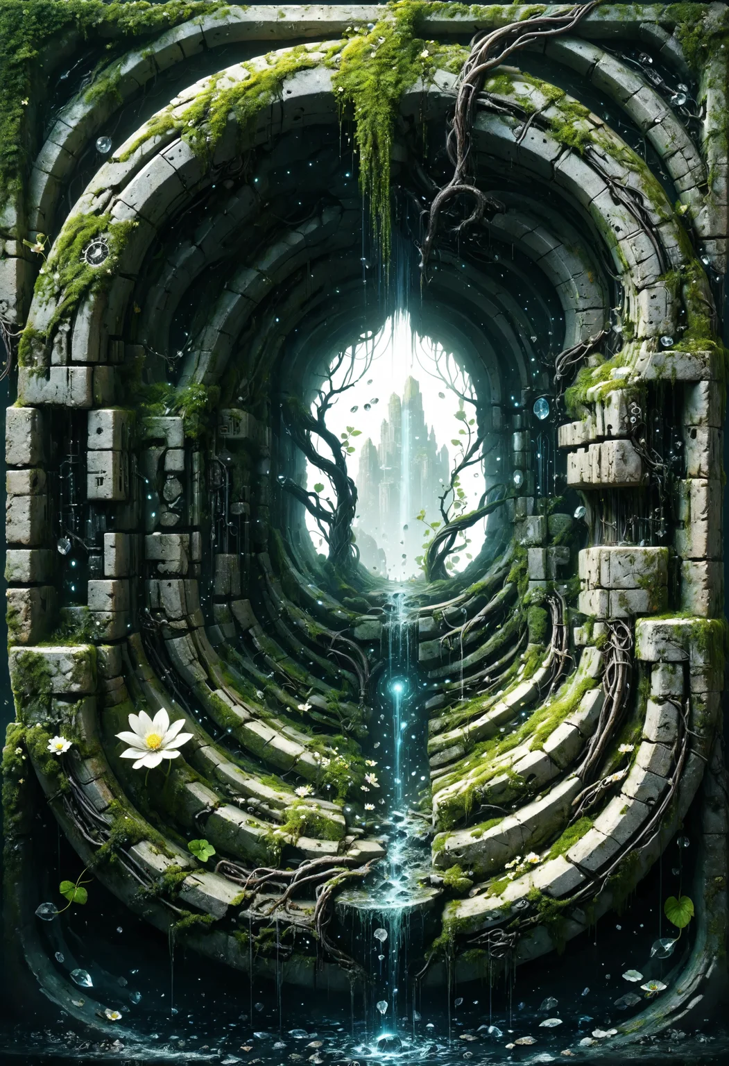 mind shattering concept art of detailed circuitry, a lost portal to eternity , blooming dark vines , obsidian leaf particles , crystalline structure
<lora:dvr-swr:1> dvr-swr