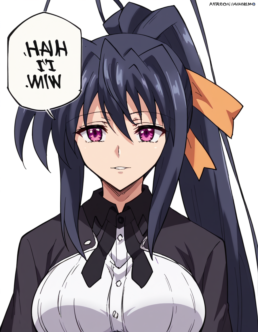 score_9, score_8_up, score_7_up, source_anime, <lora:akeno-himejima-ponyxl-lora-nochekaiser:1>, akeno himejima, long hair, black hair, ribbon, very long hair, purple eyes, hair ribbon, ponytail, antenna hair, large breasts,, <lora:nah-id-win-ponyxl-lora-nochekaiser:1> nah id win, nah i'd win (meme), english text, speech bubble, meme, talking, straight-on, portrait, , ,