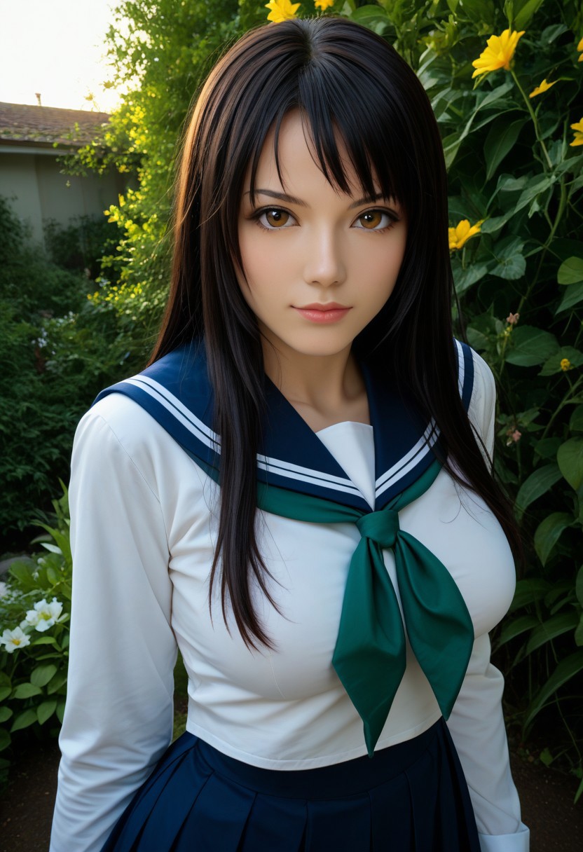 score_9, score_8_up, score_7_up, score_6_up, 
photo, 2000s nostalgia, cinematic, AdrianoStyle, flowers background, god rays, (1girl, wakoto,black hair,long hair,brown eyes, lips, school uniform, serafuku, white shirt, long sleeves, blue sailor collar, blue long skirt, green neckerchief, large breasts),
upper body, face focus, dynamic angle,cinematic angle,dutch angle,looking at viewer,standing split, leg up,rooftop,fence,sunset,, masterpiece,best quality, very aesthetic, absurdres, ultra detailed, high resolution, 4k, extremely detailed CG,Expressiveh