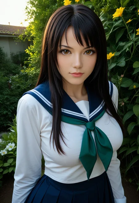 score_9, score_8_up, score_7_up, score_6_up,
photo, 2000s nostalgia, cinematic, AdrianoStyle, flowers background, god rays, (1girl, wakoto,black hair,long hair,brown eyes, lips, school uniform, serafuku, white shirt, long sleeves, blue sailor collar, blue long skirt, green neckerchief, large breasts),
upper body, face focus, dynamic angle,cinematic angle,dutch angle,looking at viewer,standing split, leg up,rooftop,fence,sunset,, masterpiece,best quality, very aesthetic, absurdres, ultra detailed, high resolution, 4k, extremely detailed CG,Expressiveh
