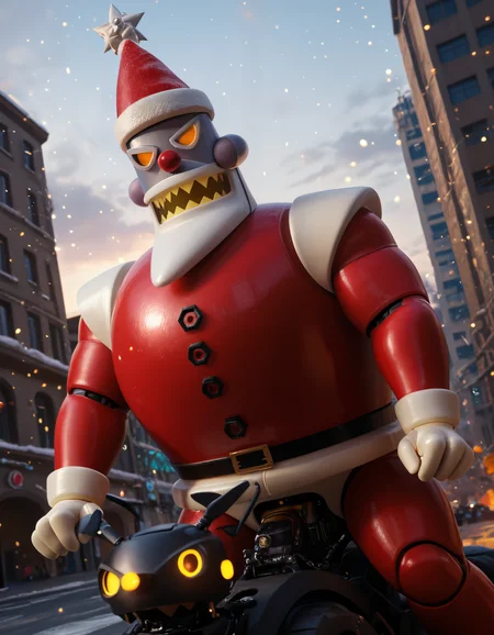 score_9, score_8_up, score_7_up, source_furry, rating_safe, SSAO, detailed, detailed shadows, ambient occlusion, cinematic lighting, particles, graffiti, ray tracing, reflections, decals, masterpiece, best quality, ultra realistic, detailed eyes, 4k, 2k, film photography, RAW photo, photorealistic, analog style, subsurface scattering, photorealism BREAK <lora:add-detail-xl:3.0>, <lora:sinfully_stylish_SDXL.safetensors:1.0>, <lora:AdvancedEnhancerXLv2.safetensors:1.0>, dutch angle, detailed eyes, (detailed background:1.2), (anthro, furry:1.15), <lora:Robot_Santa_Claus_Futurama.safetensors:0.8>, r0b0t_s4nta_c1aus, no humans, hat, pokemon (creature), white background, non-humanoid robot, santa hat, riding, teeth, simple background, fire, robot, sharp teeth, christmas, yellow eyes, dutch angle, bara