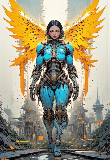 Insanely detailed Divine girl, cyberpunk, Hyper-detailed, Omnipresent, Beautiful, Sinister overtones, Good and Evil clash in the background, Otherworldly, Silhouette contrast, Rebellion against the AI overlords, (the girl rebelled against the AI), Hyper-detailed, Professional poster art, Bold lines, Award winning, Trending on ArtStation, (Intricate details, Masterpiece, Best quality: 1.4), Looking at viewer, Dynamic pose,