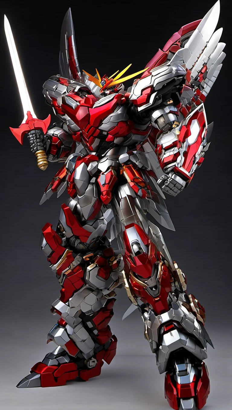 (SRS:1.5), mecha robot, mecha armor, full armor,glowing blue eyes, city, (full body:1.2), clenched hand, mechanical parts, robot joints, (very large size mecha:1.5), (huge shield:1.2),best quality, masterpiece, highly detailed, ultra-detailed,(battle-ready:1.2),(powerful stance:1.3),(Detailed eye description:1.2),(huge mechanical weapon:1.3),(detailed armor description:1.2),(detailed shield description:1.2),(detailed weapon description:1.2),(huge mechanical gun:1.2),(holding sword and weapon :1.3) <lora:srdxl_v07ux2:0.8>