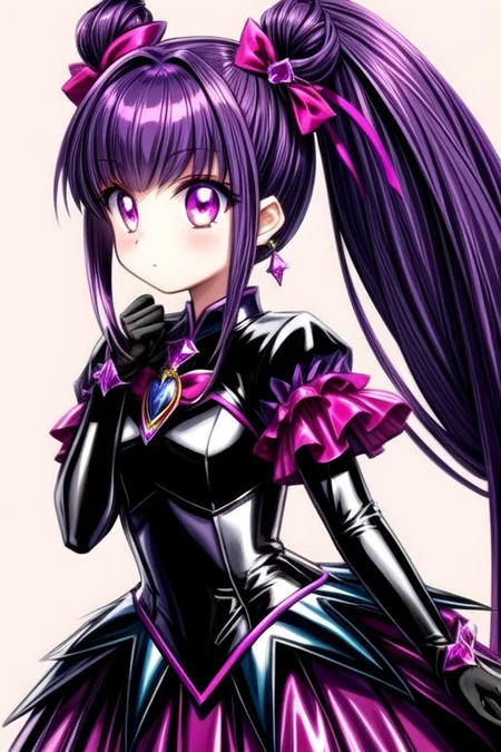 Bad_End_Precure, DarkPrecure, evil corrupted princess wearing dark pastel (ruffled:1) (gleaming latex:1) gown with (long latex vampire cloak:1) and latex gauntlets, soft lighting, ruffles,
(vmpr:1),
<lora:more_details:1>,