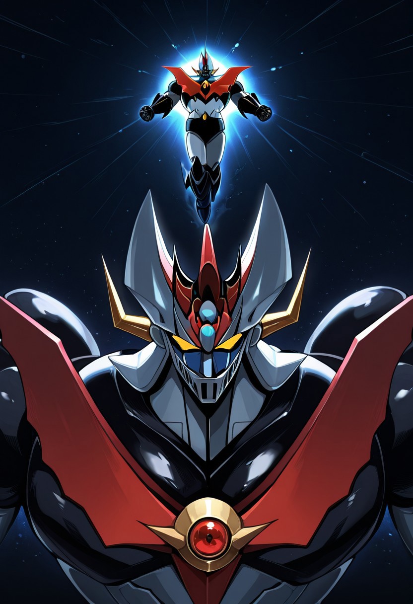 score_9, score_8_up, score_7_up, score_6_up, score_5_up, score_4_up, 4k quality, detailed, (mazinkaiser, super robot, mecha) best quality, masterpiece,  floating in space