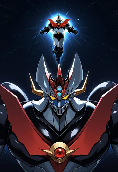 score_9, score_8_up, score_7_up, score_6_up, score_5_up, score_4_up, 4k quality, detailed, (mazinkaiser, super robot, mecha) best quality, masterpiece, floating in space