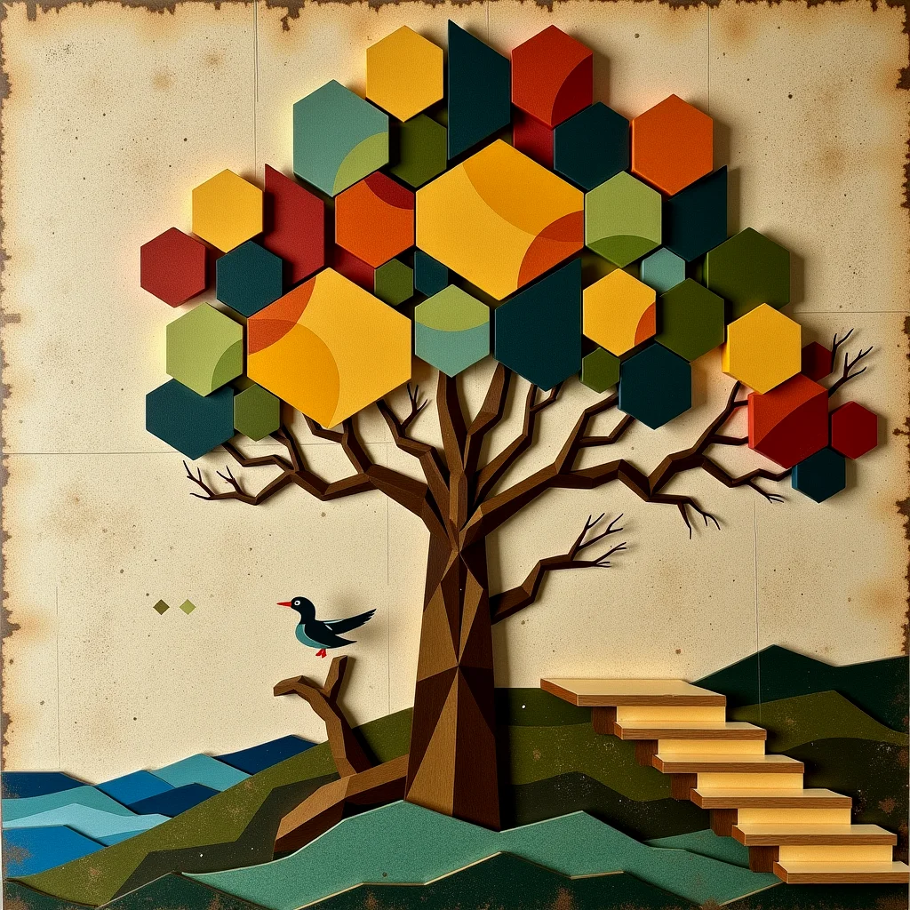 Cubism. Tree, duck, stairs.
gmtrcCE style