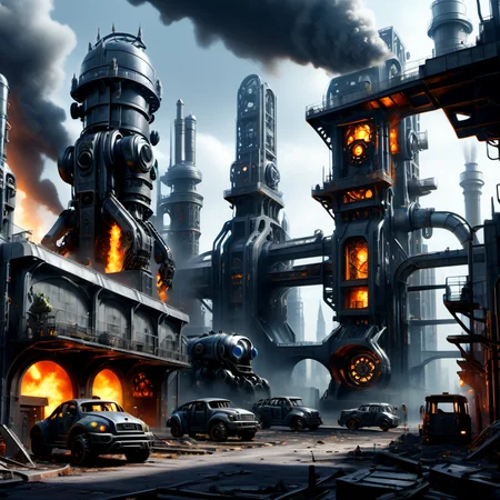 ((best quality)), ((masterpiece)), ((realistic,digital art)), (hyper detailed),DonMR3mn4ntsXL Industrial City, octane rendering, raytracing, volumetric lighting, Backlit,Rim Lighting, 8K, HDR, <lora:DonMR3mn4ntsXL-000016:1>