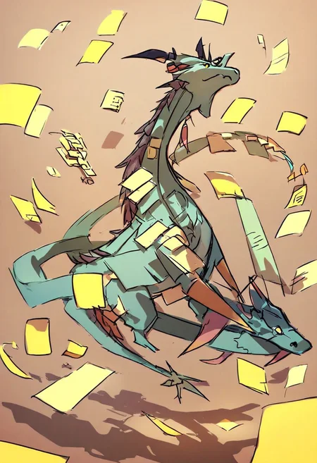 SK3, beautiful, fantasy, a chinese dragon made out of sticky notes, rolling into the sky, simple sketch, sharp shadows, sticky note dragon, sfw, Jed-StickyN