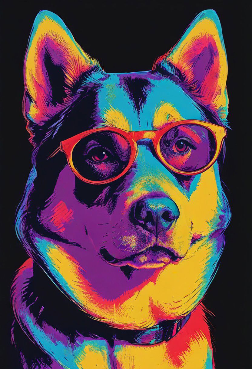 impactful color paint of, a Siberian Husky
Dog breed, wearing dark sunglasses, highly detailed, vibrant colors , 8k, sharp, professional, clear, high contrast, high saturated, , vivid deep blacks, crystal clear