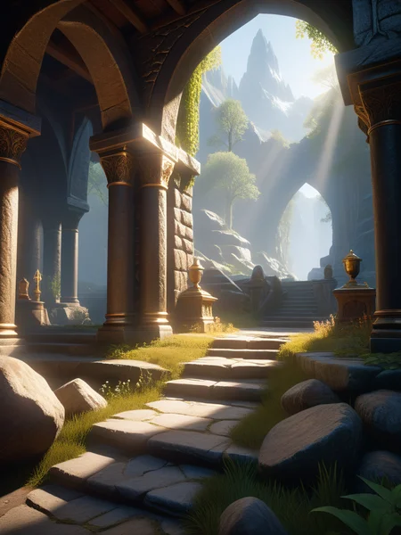 <lora:06NatureArt_Hap_XL:1>, Albert Bierstadt style, waystone, ultra detailed fantasy, elden ring, realistic, dnd, rpg, lotr game design fanart by concept art, behance hd, artstation, deviantart, global illumination radiating a glowing aura global illumination ray tracing hdr render in unreal engine 5