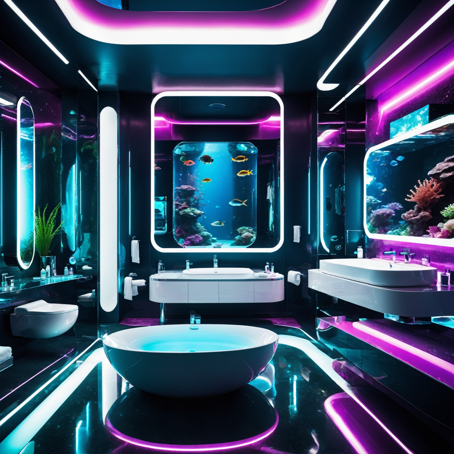 a futuristic bathroom surrounded by an aquarium , beautiful detailed, rich deep colors, beautiful, highly detailed, Jed-FutInt ,  <lora:FuturisticInteriorStyle:0.7>