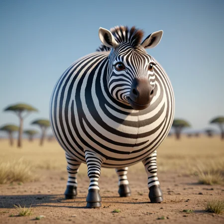 3D render of a sphrml spherical round zebra with legs on the plains of africa<lora:spherimal:1>