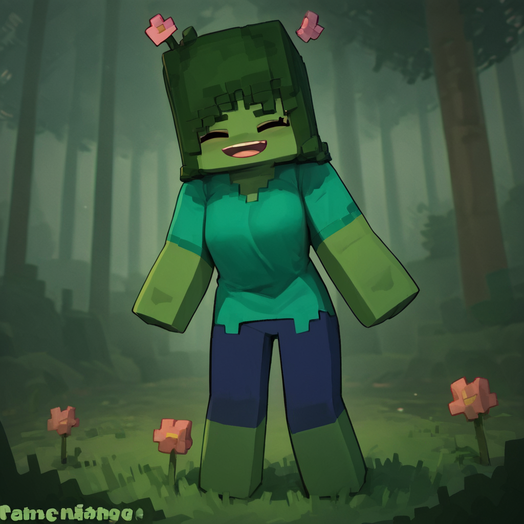 score_9, score_8_up, score_7_up, score_6_up, score_5_up, score_4_up, source_anime,  mcZombie, minecraft, happy, forest