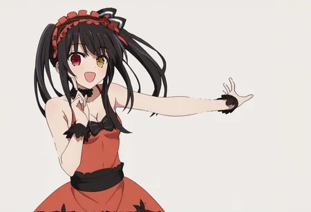 score_9, score_8_up, score_7_up, source_anime,
BREAK
<lora:shiDoodleTest:0.8>, fraone, doodleone,
1girl, solo,
anime screencap, anime coloring,
<lora:shiKurumiV2:1.0>, kurdef, long hair, black hair, twintails, red eyes, yellow eyes, clock eyes, hairband, heterochromia, bare shoulders, detached sleeves, choker, red dress, cleavage, bow,
looking at viewer, smile, open mouth,
upper body,
BREAK
simple background, white background,