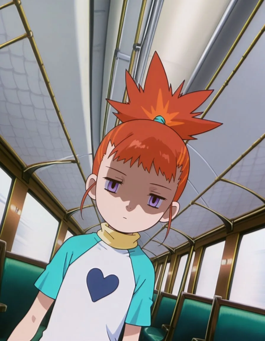 masterpiece, best quality, incoming attack, solo, inside a train background, dutch angle, upper body,
, skinny, shaded face, empty eyes, expressionless,
<lora:Mind_Controlled_Rika:1>, rik0, 1girl, orange hair, high ponytail, female child, purple eyes, raglan sleeves, yellow turtleneck,