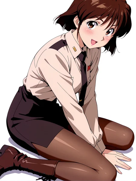 masterpiece,best quality,amazing quality,
1girl,solo,
<lora:Yuriko_Star_ilxl_v1.0:1>,Y_S,brown hair,short hair,brown eyes,lipstick,
y_clothes,shirt,black tie,black pencil skirt,brown pantyhose,boots,
<lora:Fixhands_anime_bdsqlsz_V1:1>,open mouth,smile,:d,sitting,blush,simple background,white background,looking_at_viewer,