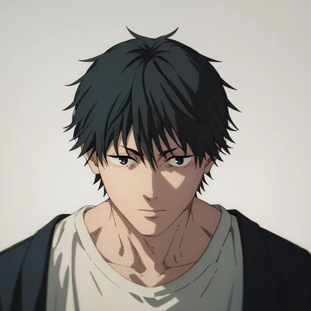 score_9, score_8_up, score_7_up, score_6_up, score_5_up, score_4_up, source_anime, BREAK
<lora:chainsaw_man_pony:0.8>,chainsaw_man,
1boy,solo,portrait,long black hair,front view