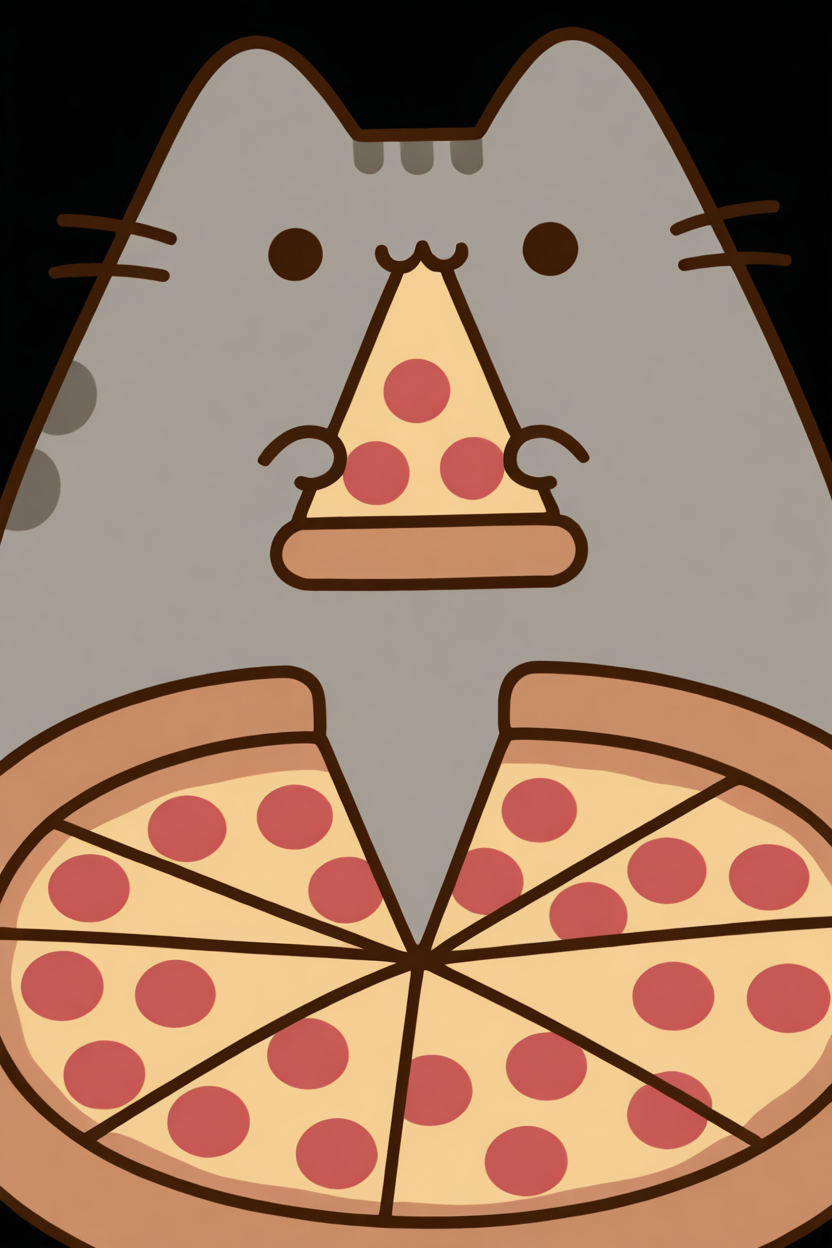 masterpiece, best quality,    Pusheen, simple background, food, black background, food focus, pizza,  ,<lora:PusheenIXL:1.0>,
