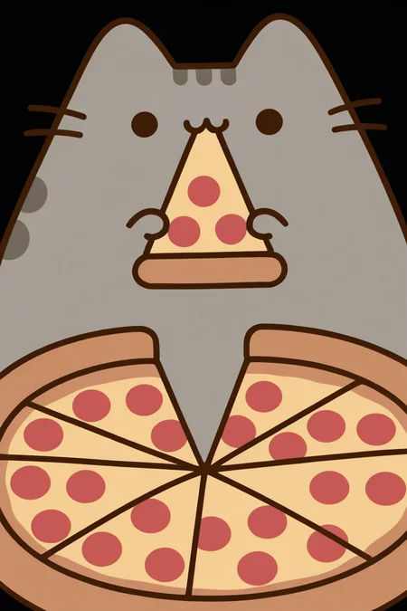 masterpiece, best quality, Pusheen, simple background, food, black background, food focus, pizza, ,<lora:PusheenIXL:1.0>,