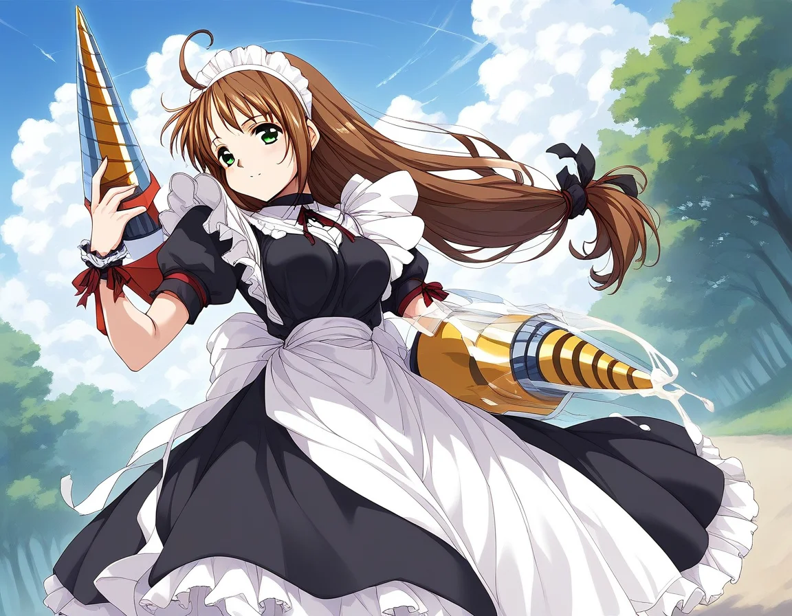 score_9, score_8_up, score_7_up, source_anime, rating_explicit, BREAK <lora:Spiral_Nami_Ver2.0_XL:1> Spiral_Nami_drill, brown hair, green eyes, maid headdress, ahoge, low-tied long hair, maid, medium breasts,
outdoor, sky,