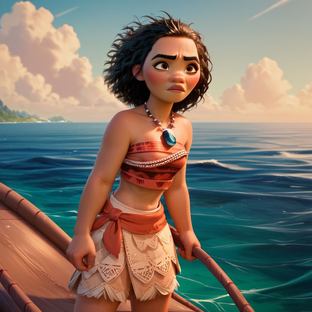 score_9, score_8_up, score_7_up, score_6_up, score_5_up, score_4_up, rating_explicit, Moana, standing on a raft, ocean, wind blow hair, solo