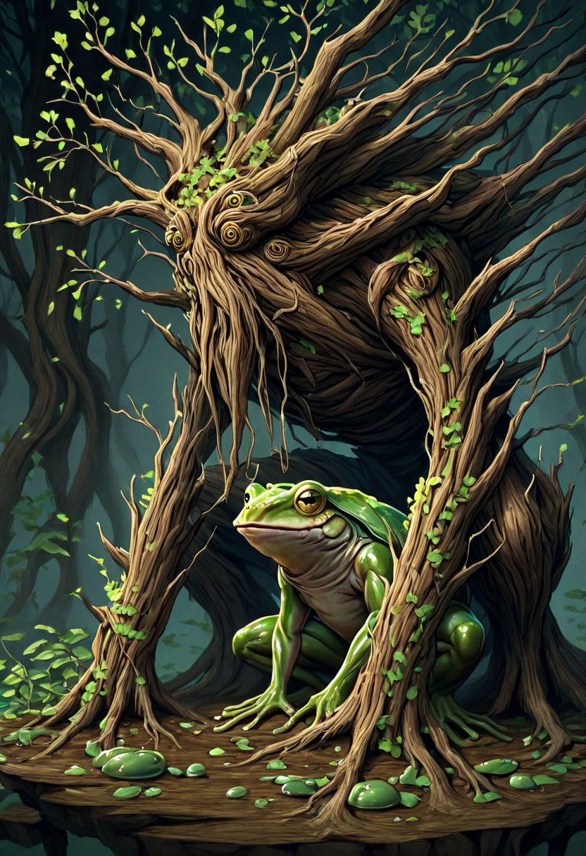 masterpiece, best quality, newest, absurdres, highres, FG-V2.0-Spirit, anima, animal focus, FG-V2.0, frog, no humans, monster, FG-V2.0-Treant, treant,