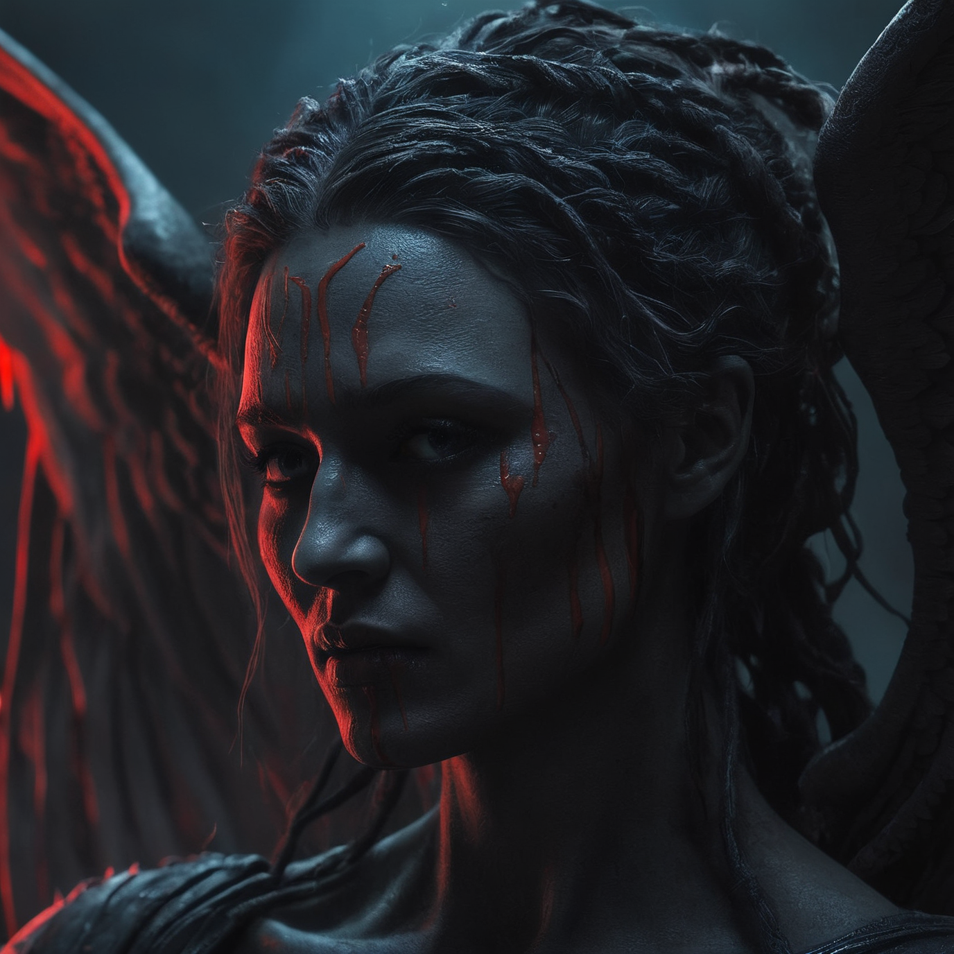 (horror art:1.1), dread, unity 8k wallpaper, ultra detailed, beautiful and aesthetic, masterpiece, best quality, (The Angel of Death:1.1), hyperrealism, neon colours, hyper realistic color photo, realistic photography, biomachines, bio machine, ((hnsrdlf style)), dark atmosphere, gothic art, futuristic, realistic blood, RTX graphic, HDR, ultra detailed, sharp theets, high quality render