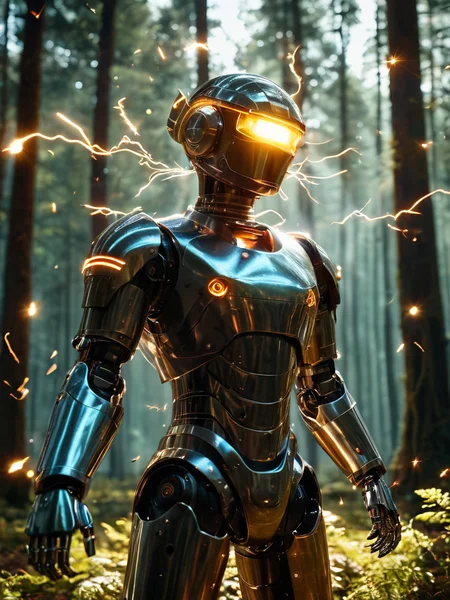 cinematic film still A high definition epic photograph of ((34: ***An Eccentric Sous Chef Robot*** â Constantly experiments with bizarre ingredient combinations leading to unexpected culinary delights or disasters depending on mood swings!!!     Infront of Enchanted Forest: A dense, misty woodland with beams of sunlight filtering through the trees.)) in the background.
(dynamic:1.1), sun rays,, (taken by 15mm fisheye lens:1.1)
 = ((Vivid, HDR, Canon50, 8K, Hyper Realistic, Dramatic, Epic, Dynamic Contrast, Cinematic Lighting)) (((Zoomed Out, Far away Shot))) = =. Epic dynamic lighting . =vibrant, highly detailed, psychedelic
<lora:juggernautXL_version6Rundiffusion:0.8> <lora:crystalClearXL_ccxl:0.8> ((Vivid, Epic, Dynamic contrast)) (((Zoomed out, Far away shot, In frame)), 
<lora:glowneon_xl_v1:0.8> glowneon, glowing, sparks, lightning <lora:extremely_detailed:1>, - Generate images with sharp edges and fine details.
- Produce high-resolution images with no blurriness or distortions.
- Create images with clear and well-defined subjects.
- Ensure that the output images have crisp lines and distinct features.
- Generate images with vibrant colors and accurate tones.
- Avoid noise or artifacts in the generated images.
- Focus on producing clear textures and patterns in the images.
- Emphasize clarity and definition in all aspects of the generated images.
- Prioritize the sharpness and clarity of the main subjects in the images.
- Optimize the AI model to produce clear and visually appealing images., Wlop, By art germ . shallow depth of field, vignette, highly detailed, high budget, bokeh, cinemascope, moody, epic, gorgeous, film grain, grainy