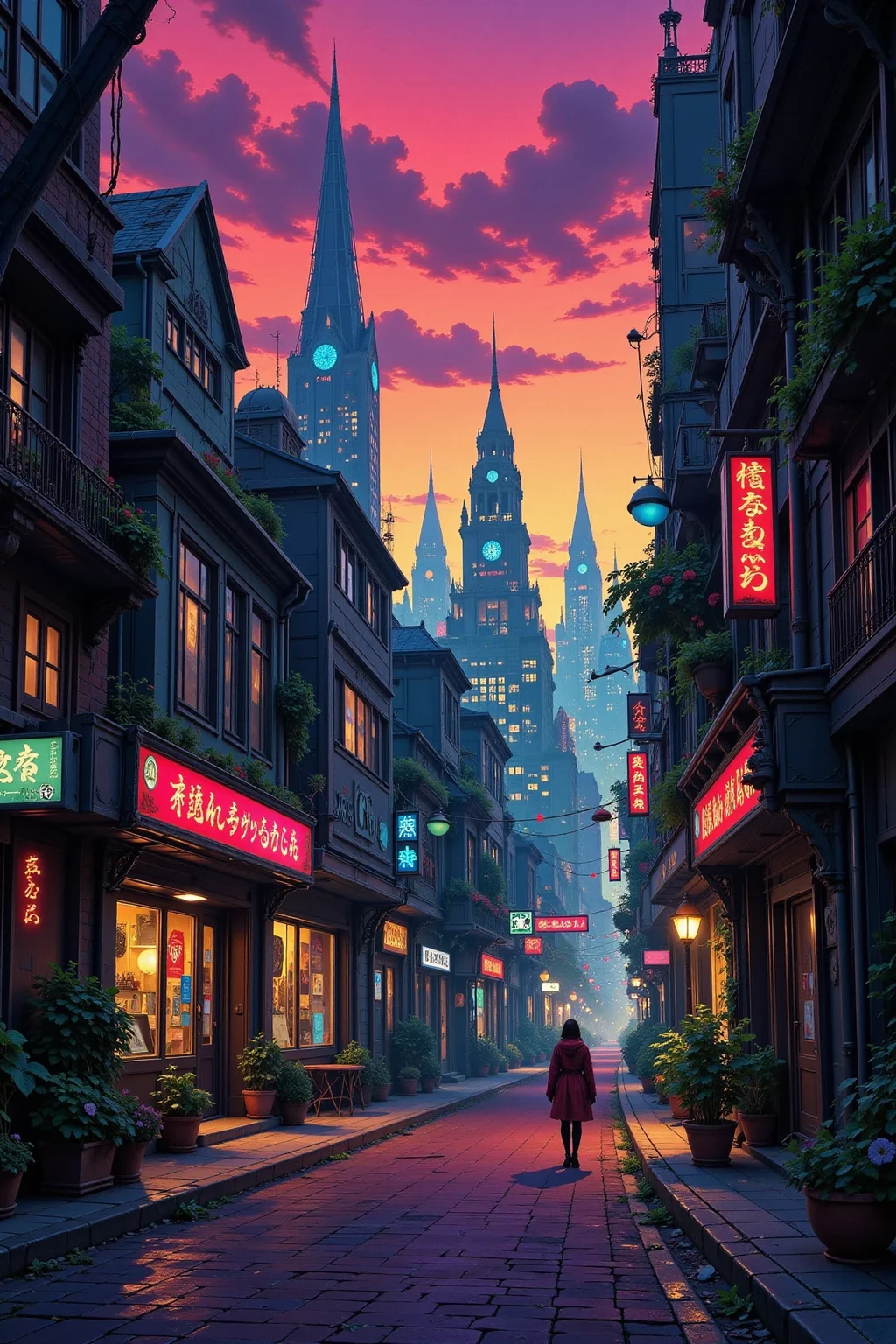a cyberpunk futuristic street beautiful landscape, morning, woman, very intricate, very detailed, sharp, bright, colorful, <lora:Hand v2:0.5> <lora:Anti-Blur:1><lora:Insane Detail Slider:0.25> <lora:flux.1_lora_flyway_Epic-detail_v2:0.3> <lora:fluxenhancer:0.25> <lora:Anime_style:0.6> anime style