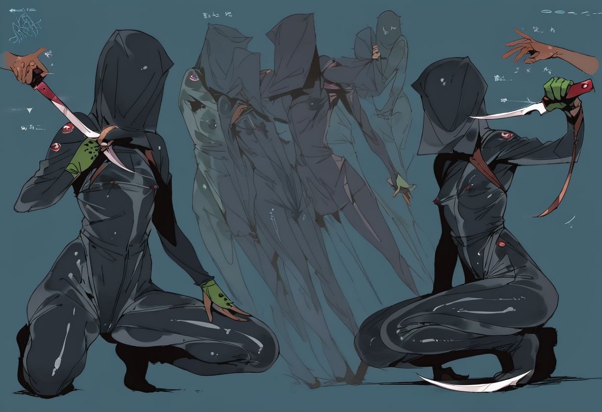 score_9, score_8_up, score_7_up, score_6_up, score_5_up, score_4_up,  1girl,  black eyes, green tree, ((midnight)), tilted angle, loop lighting, (((forest))), solo, ((((holding sickle)))), Concept Art, (((((((camo bodysuit))))))),  flat breasts, flat ass, skinny leg, skinny body, slim girl, (18 years old)), ((pettie)), narrow waist, flat chest, , (((short))), flat breasts, flat ass, narrow waist, ((flat chest)), (((short))), ((flat chest)), (((anorexic))), ((((dark skin woman))))), (((tight green glove))), ((((bodysuit)))), black hair, (((pixie cut))),  (((smug))), ((green glove)), , ((nipple)), ((((((dynamic pose)))))))   , ((((((dynamic hand))))))) , ((((((dynamic leg))))))) ,(((((((transparent black bodysuit)))))), ((((lesbian))))), ((((crouched on a very high tree)))), ((((character sheet)))), (black face), faceless