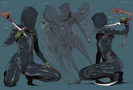 score_9, score_8_up, score_7_up, score_6_up, score_5_up, score_4_up, 1girl, black eyes, green tree, ((midnight)), tilted angle, loop lighting, (((forest))), solo, ((((holding sickle)))), Concept Art, (((((((camo bodysuit))))))), flat breasts, flat ass, skinny leg, skinny body, slim girl, (18 years old)), ((pettie)), narrow waist, flat chest, , (((short))), flat breasts, flat ass, narrow waist, ((flat chest)), (((short))), ((flat chest)), (((anorexic))), ((((dark skin woman))))), (((tight green glove))), ((((bodysuit)))), black hair, (((pixie cut))), (((smug))), ((green glove)), , ((nipple)), ((((((dynamic pose))))))) , ((((((dynamic hand))))))) , ((((((dynamic leg))))))) ,(((((((transparent black bodysuit)))))), ((((lesbian))))), ((((crouched on a very high tree)))), ((((character sheet)))), (black face), faceless