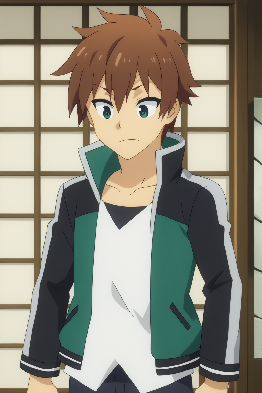 satou kazuma, anime screencap <lora:Megumin_komekko_yuiyui_yunyun_kazuma-PDXL:0.8>